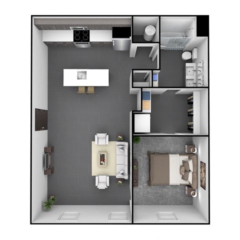 Floor plan for 1 bed, 1 bath, 760 sqft